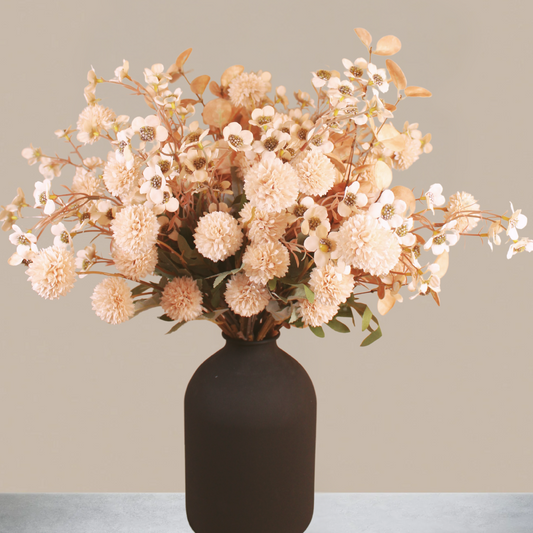 Bulk Silk Flower Arrangements For Home Decor, Fake Mums, Long Stem Artificial Flowers, Real Touch Flowers, Floral Centerpieces For Tables, Kiku + Eucalyptus + Wild Flowers Artificial, Beige Room Decor