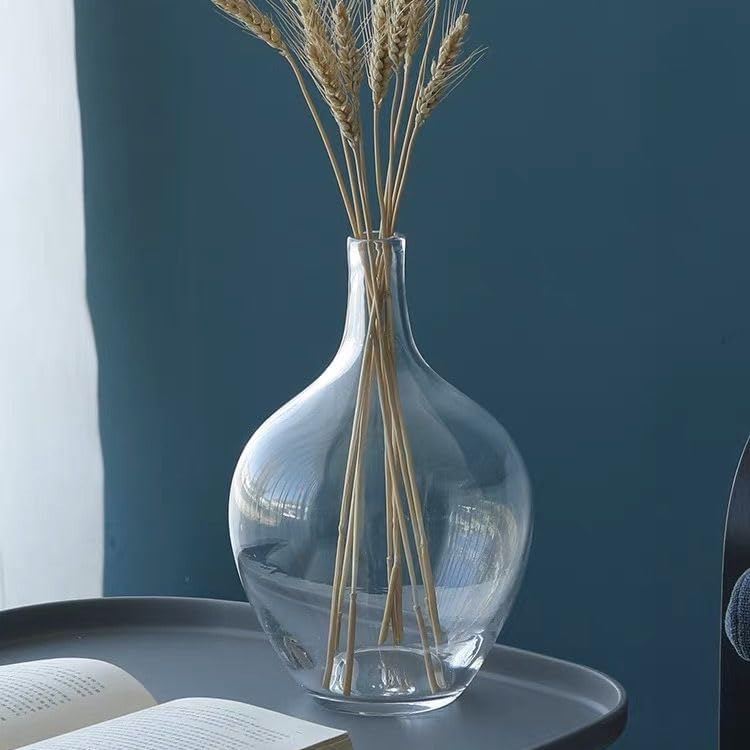 Small Glass Decorative Vase for Pampas Grass Flowers for Decor for Dining Table Centerpiece for Living Room Home, Shelf, Demijohn, 7.9 inch Tall, Clear