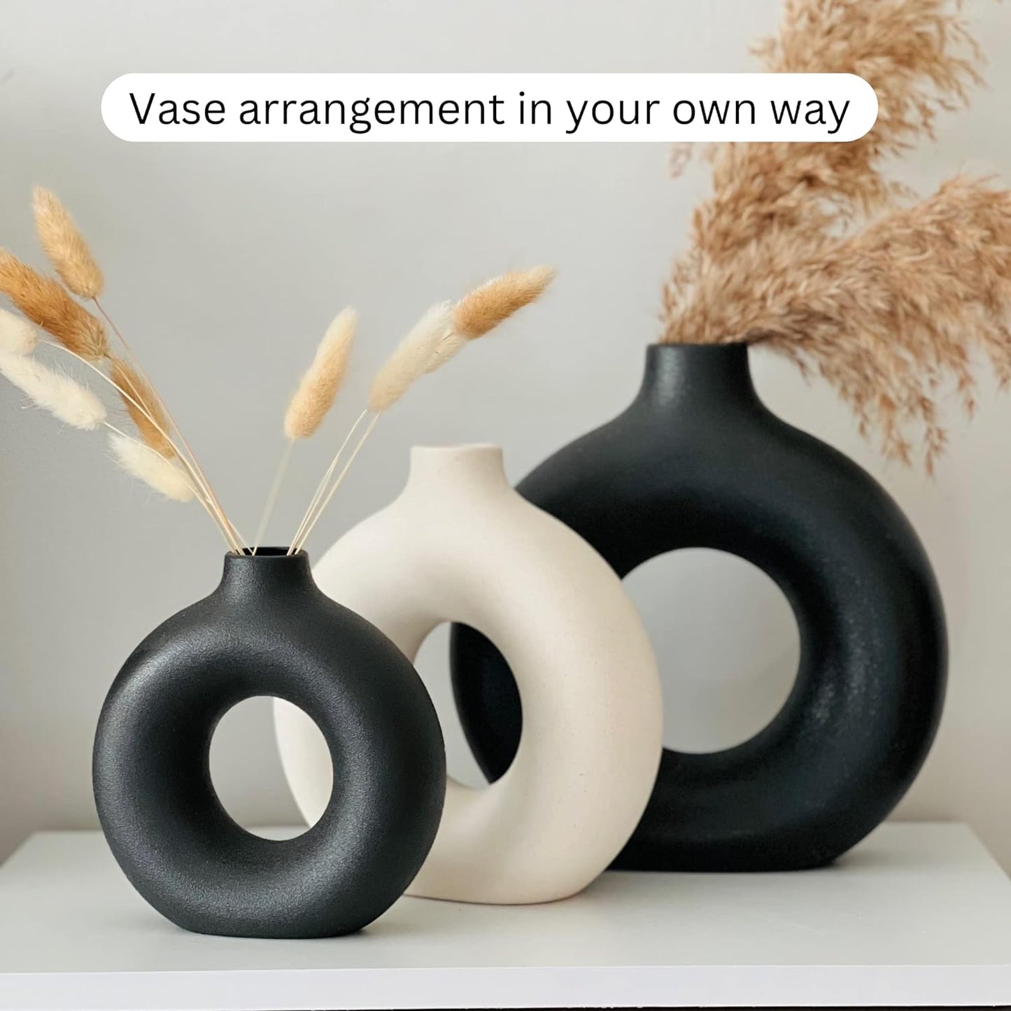 Large Black Vase for Home Decor, Black Ceramic Vase, Black Circle Vase, Clay Vase Black, Big Vase, Black Vases for Centerpieces, Large Vases for Decor, Black Bedroom Decor, 9" Tall