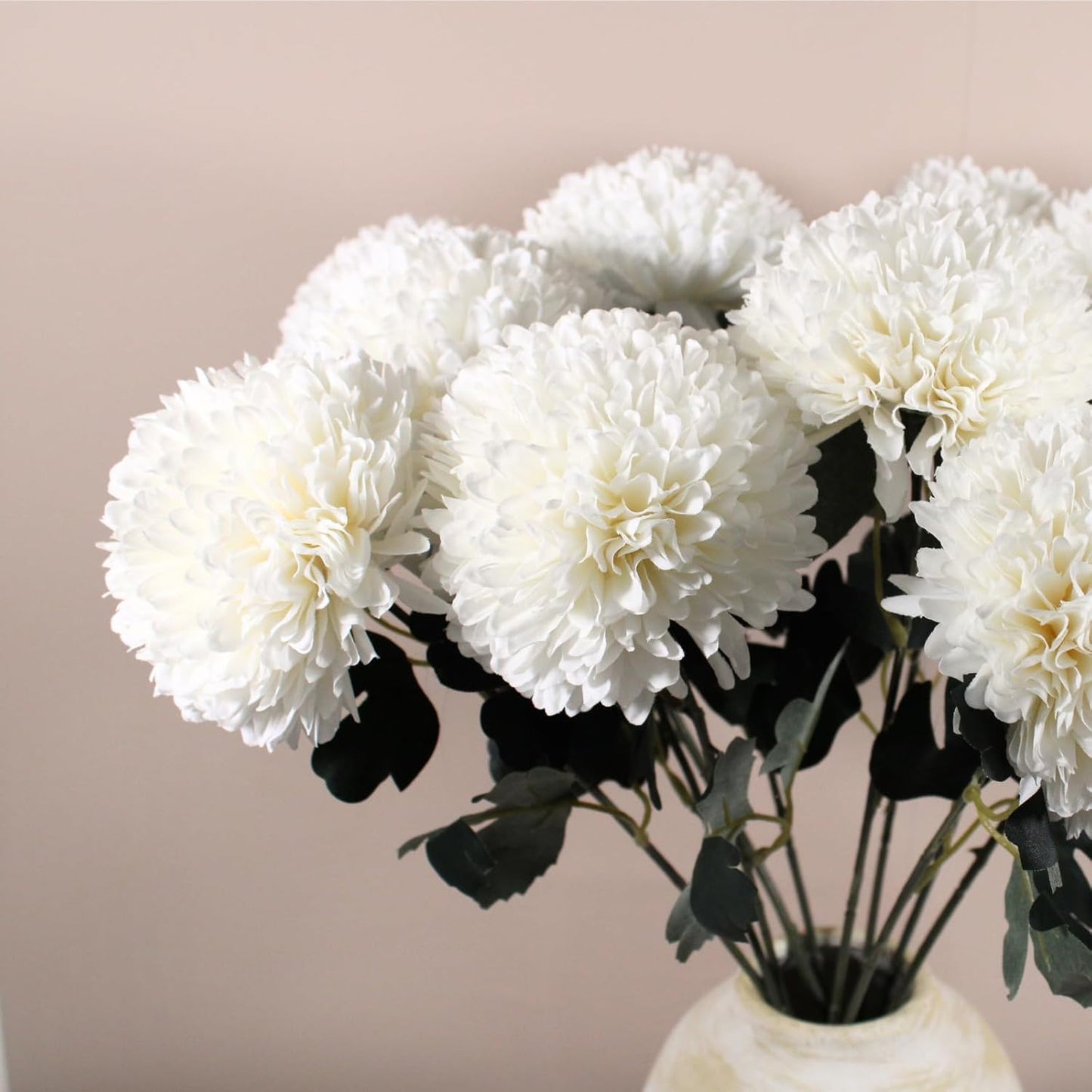 Large Faux Kiku Flower White - 10 Stems, Bulk Silk Flowers For Home Decor Indoor, Realistic Artificial Flowers, Fake White Flowers, Real Touch Flowers, Flores Artificiales Para Centro De Mesa