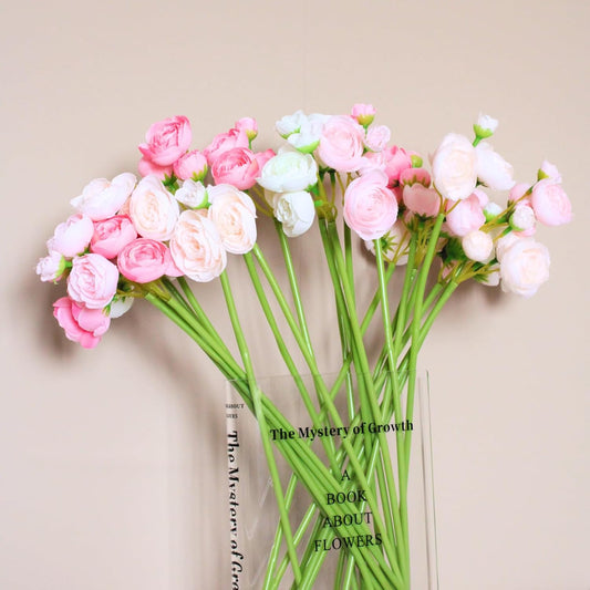 24pcs Ranunculus Artificial Flowers Real Touch, Faux Flowers For Vase, Centros De Mesa De 15 Años, Flores Artificiales Para Decoracion, Silk Fake Flowers With Stems Bulk, White Blush Pink Floral