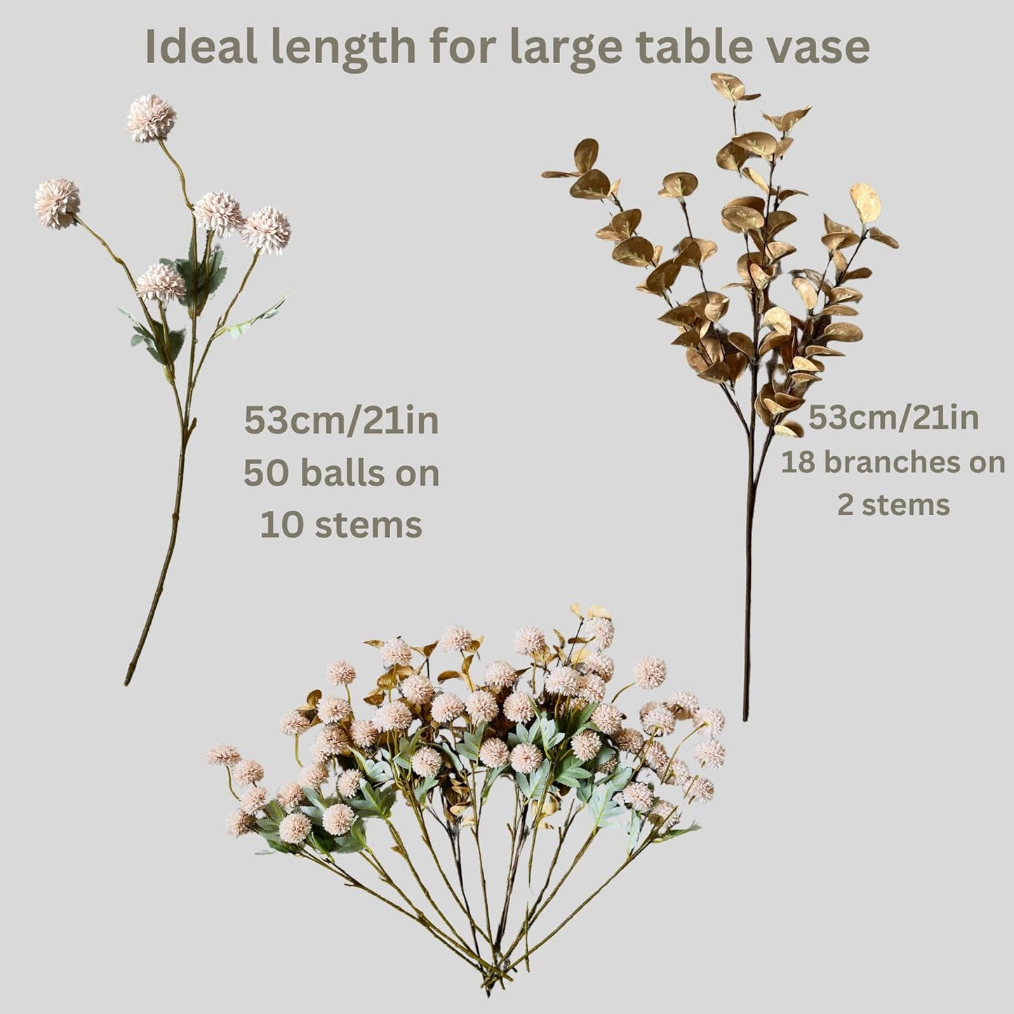 Beige Flowers Artificial + Eucalyptus Stems Silk Mums Stem Flowers Tan Flowers For Decorations Nude Cream Neutral Pom Pom Faux Kiku Flower bulk silk flowers Mini Chrysanthemum Floral Arrangements