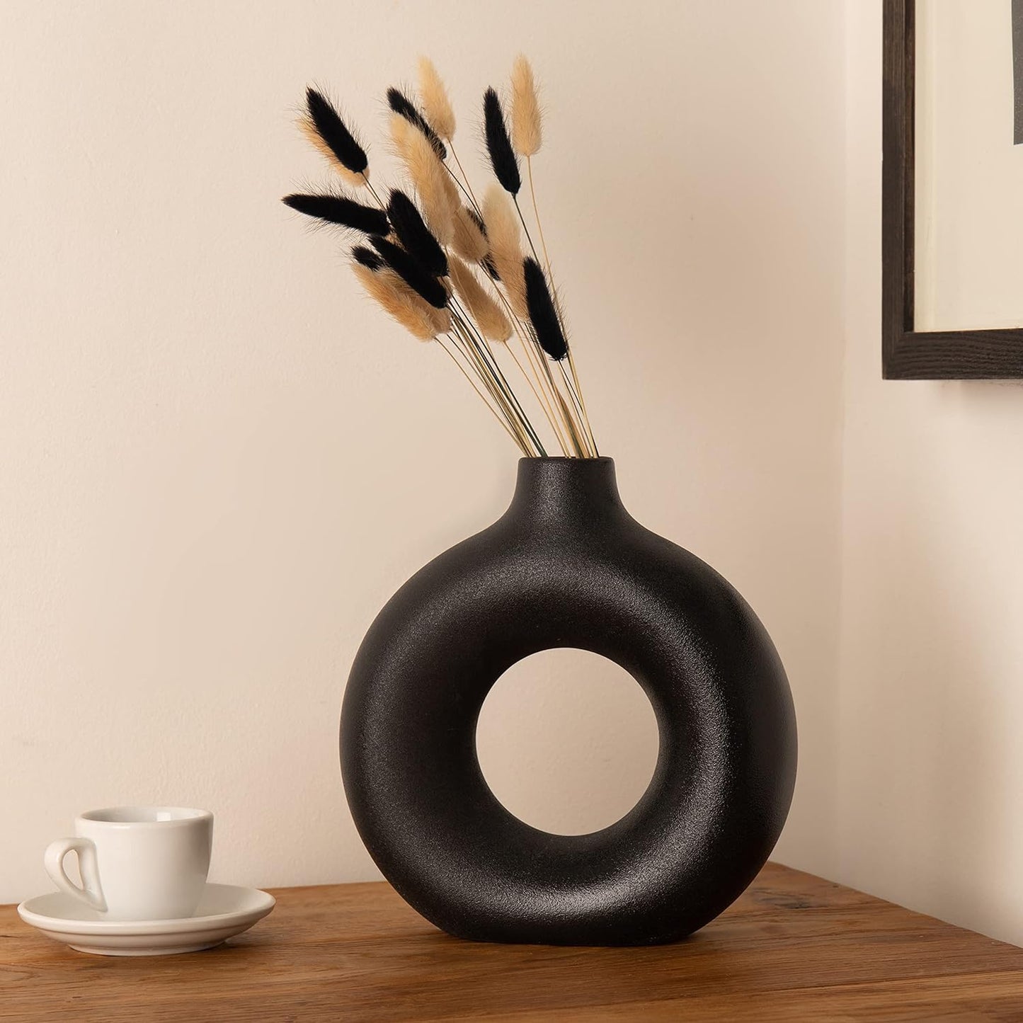 Large Black Vase for Home Decor, Black Ceramic Vase, Black Circle Vase, Clay Vase Black, Big Vase, Black Vases for Centerpieces, Large Vases for Decor, Black Bedroom Decor, 9" Tall