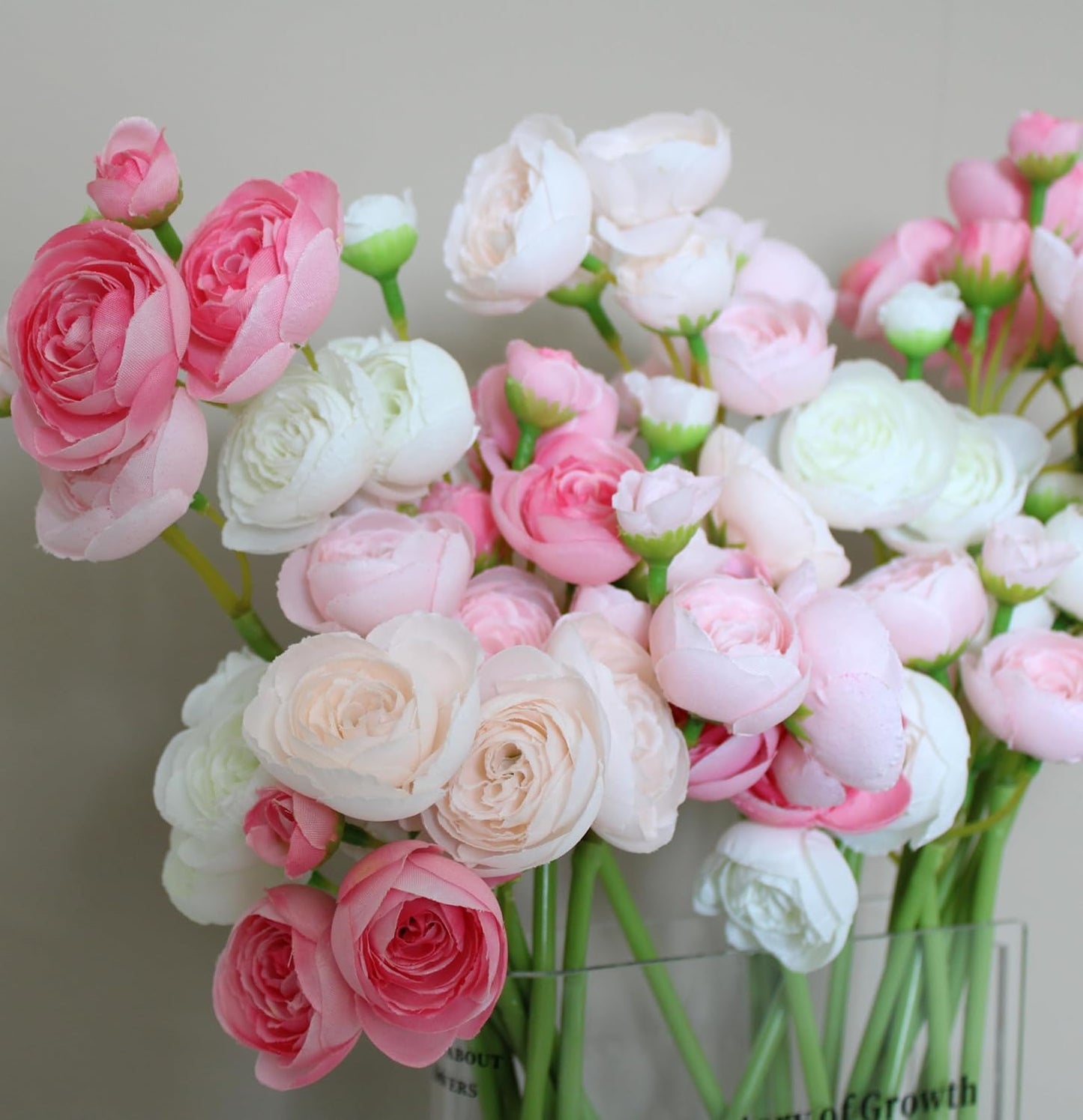 24pcs Ranunculus Artificial Flowers Real Touch, Faux Flowers For Vase, Centros De Mesa De 15 Años, Flores Artificiales Para Decoracion, Silk Fake Flowers With Stems Bulk, White Blush Pink Floral