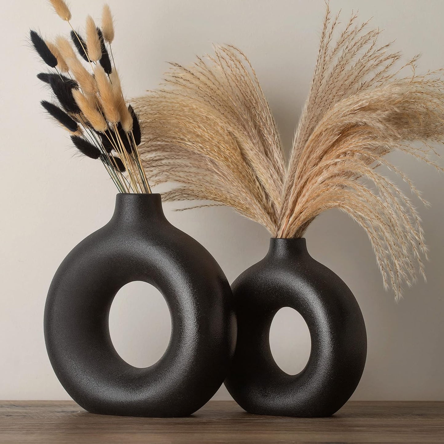 Large Black Vase for Home Decor, Black Ceramic Vase, Black Circle Vase, Clay Vase Black, Big Vase, Black Vases for Centerpieces, Large Vases for Decor, Black Bedroom Decor, 9" Tall