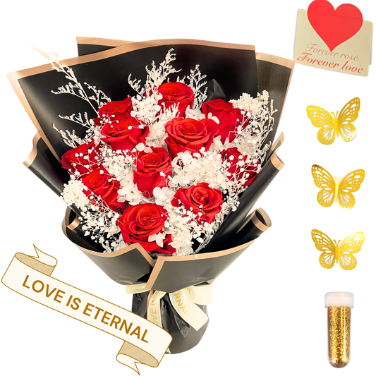 Forever Rose Bouquet in a Box + 3 Butterflies + Glitter + Card, Flowers for Delivery Prime, for Women, Birthday Gifts, Flower Bouquet, Rosas Eternas, Regalos de Cumpleaños para Mujer